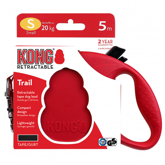 Рулетка KONG Trail для собак (весом до 20 кг), размер S, лента 5 метров, красная