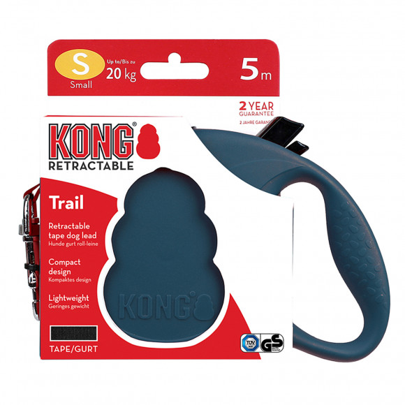Рулетка KONG Trail для собак (весом до 20 кг), размер S, лента 5 метров, синяя