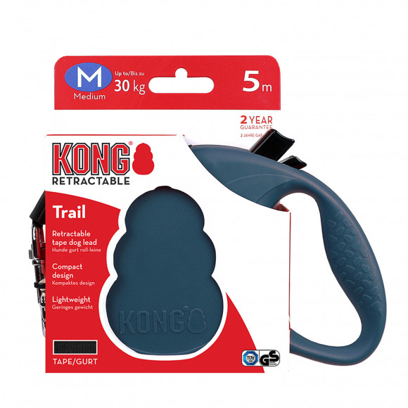 Рулетка KONG Trail для собак (весом до 30 кг), размер M, лента 5 метров, синяя
