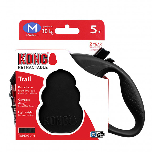 Рулетка KONG Trail для собак (весом до 30 кг), размер M, лента 5 метров, черная