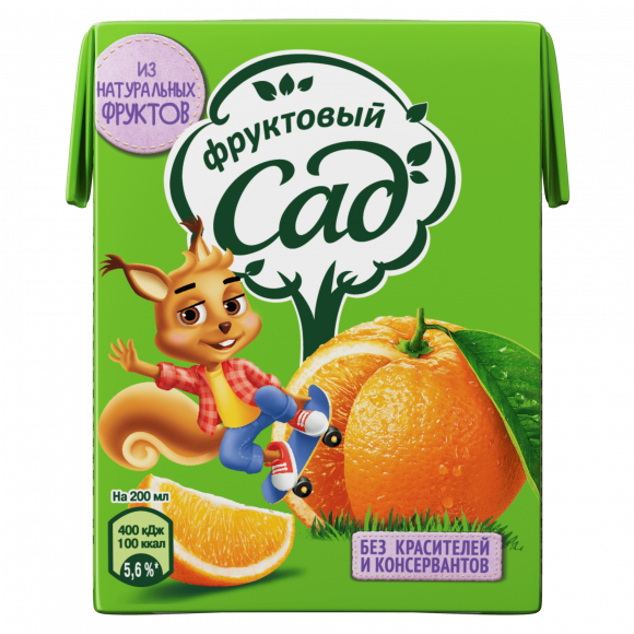 Сок Фруктовый Сад нектар апельсин с мякотью 0,2л (упаковка 27 шт)