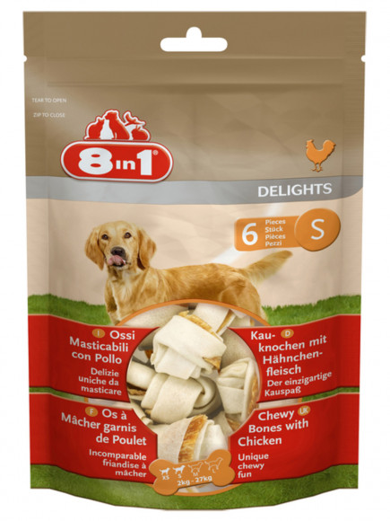8in1 DELIGHTS S косточки с куриным мясом для мелких и средних собак 11 см 6 шт (пакет)