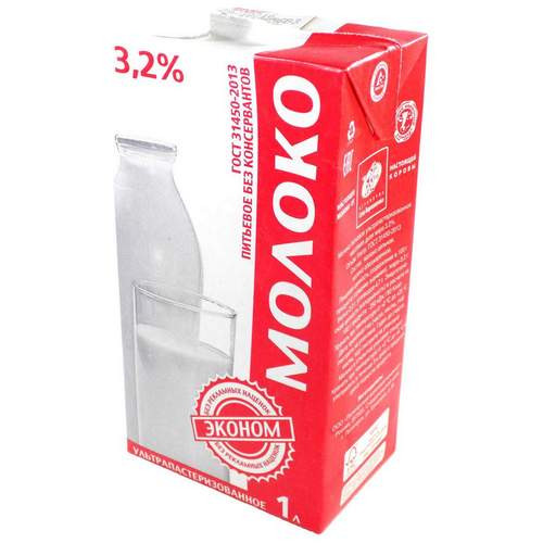 Молоко ТМ Эконом 3,2% 1л (Меркурий) (упаковка 12 шт)