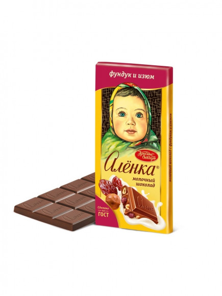 Аленка Шоколад 90г. 1х6х15 Фундук Изюм (П-70 Р-10)