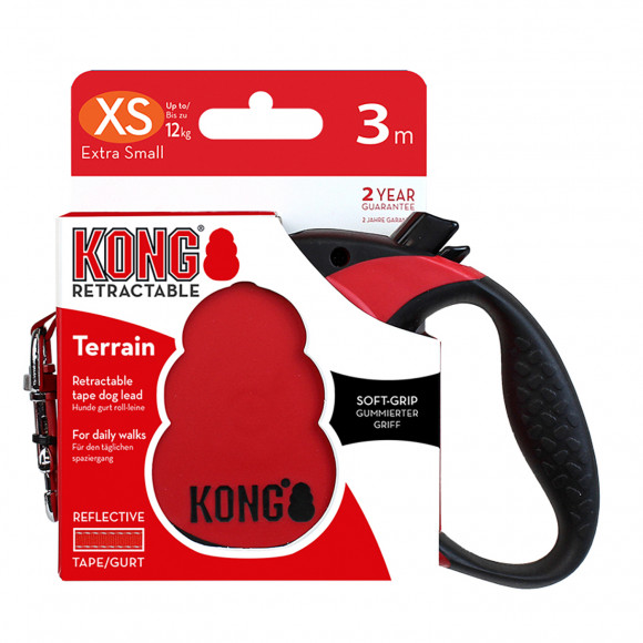 Рулетка KONG Terrain для собак (весом до 12 кг), размер XS, лента 3 метра, красная