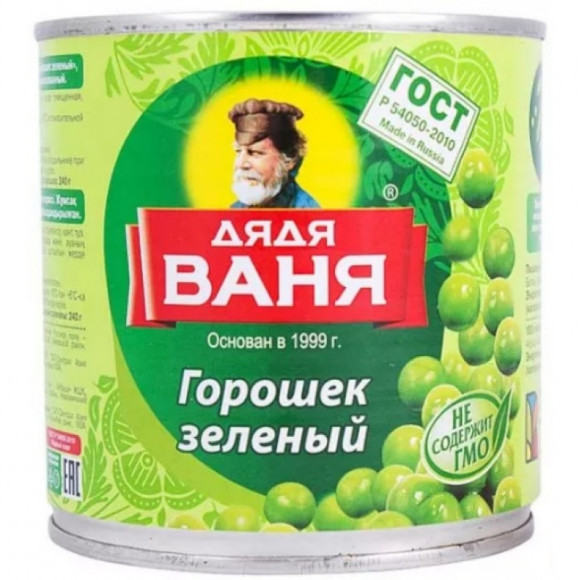 Горошек зеленый Дядя Ваня 400 гр (упаковка 12 шт)