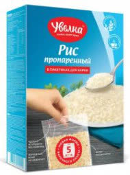 Крупа рис пропаренный Увелка упаковка 6 шт (5 пакетиков 80 гр)