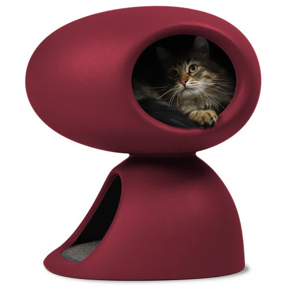 United Pets домик-пещера "CAT CAVE" 55x44x58 cm, с отделением для отдыха и игры, с когтеточкой и лежанкой, красный/серый