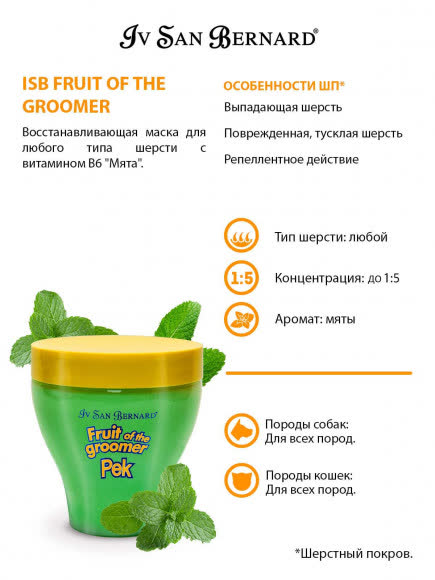 ISB Fruit of the Groomer Mint Восстанавливающая маска для любого типа шерсти с витамином В6 250 мл