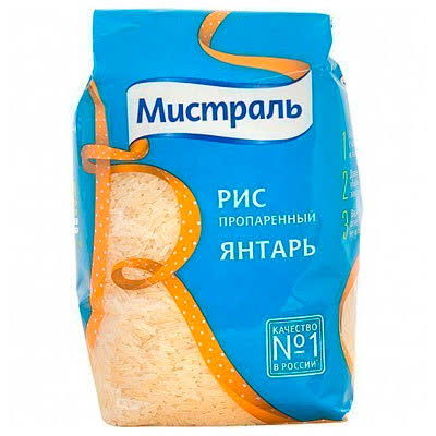 Рис Янтарь пропаренный Мистраль 900 гр (упаковка 12 шт)