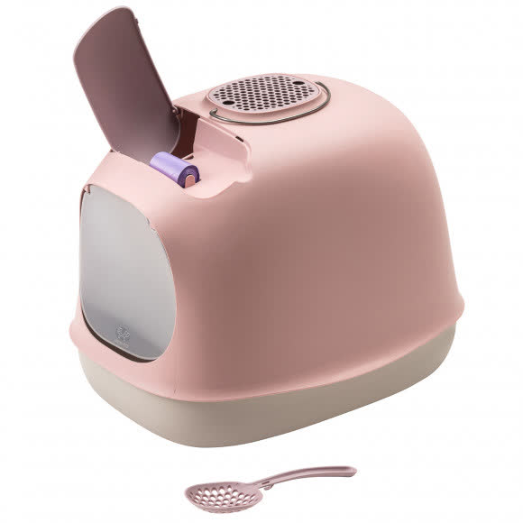 United Pets био-туалет "Minù" в комплекте с совочком, пакетами для уборки и угольным фильтром, 40х40х50 см, розовый/серый