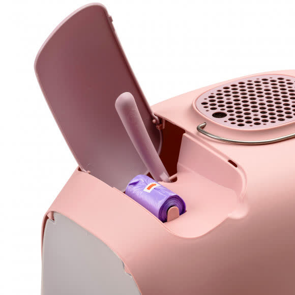 United Pets био-туалет "Minù" в комплекте с совочком, пакетами для уборки и угольным фильтром, 40х40х50 см, розовый/серый