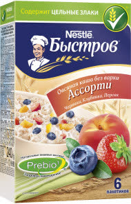 Каша овсяная Ассорти клубника персик черника Быстров 240 гр (упаковка 16 шт)