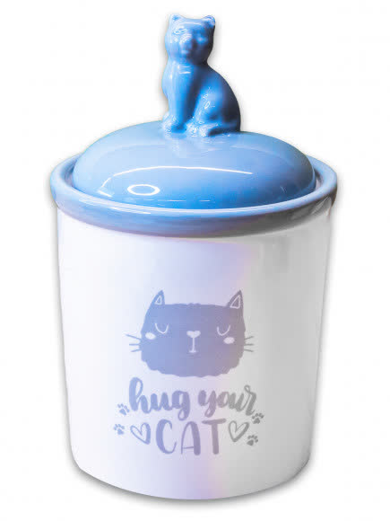 КерамикАрт бокс керамический для хранения корма Hug your cat 1650мл, бело-серая