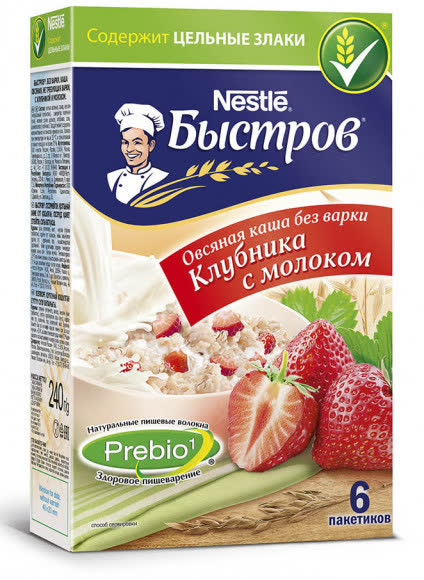 Каша овсяная Быстров 6 пак (упаковка 6 шт) с клубникой и молоком 