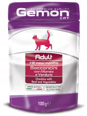 Gemon Cat Pouch паучи для кошек кусочки говядины с овощами 100г