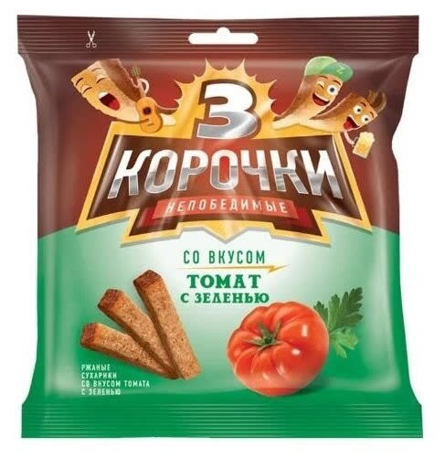 Сухарики 3 Корочки ржан. 100г. 1х25 Томат/Зелень (ПС182) (П-81 Р-9)