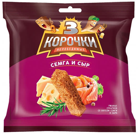Сухарики 3 Корочки ржан. 40г. 1х60 Сыр/семга (ВС202) (П-81 Р-9)
