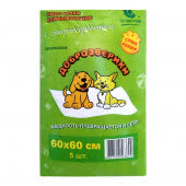 Доброзверики подстилки впитывающие для животных с суперабсорбентом 60х60 см, 5 шт. "Сухие лапки"