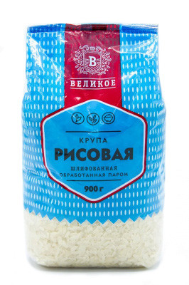 Рис пропаренный Великое 900 гр (упаковка 12 шт)