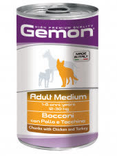 Gemon Dog Medium консервы для собак средних пород кусочки курицы с индейкой 1250г