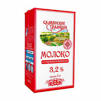 Молоко Славянские традиции 3,2% 1 л (упаковка 12 шт)