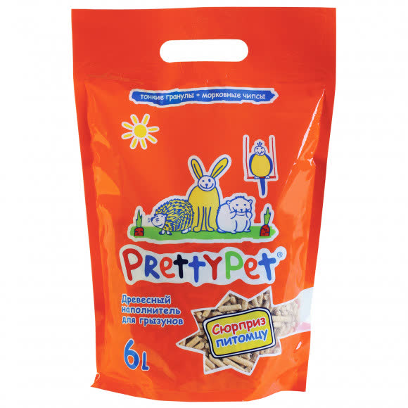 PrettyCat наполнитель для грызунов и птиц древесный с морковными чипсами 6 л