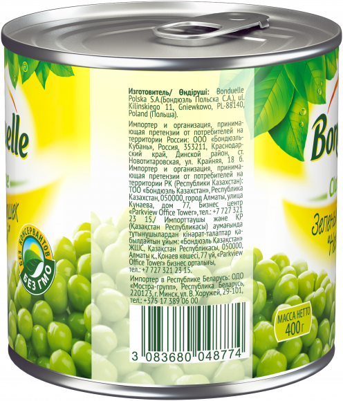 Горошек зеленый Нежный 12х400 гр (150) (БОНДЮЭЛЬ)