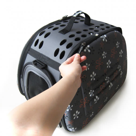 Ibiyaya складная сумка-переноска для собак и кошек до 6 кг серая в цветочек Ibiyaya складная сумка-переноска для собак и кошек до 6 кг серая в цветочек