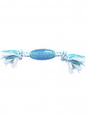 CanineClean игрушка для собак Регби синтетическая резина с канатом 25 см с ароматом мяты, голубой