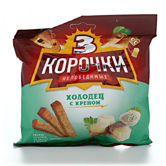 Сухарики ржаные холодец с хреном 3 корочки 40 гр (упаковка 60 шт)