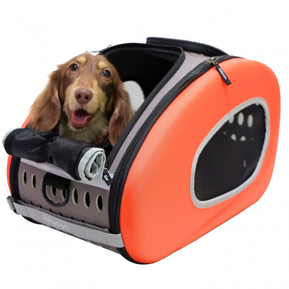 Ibiyaya складная сумка-тележка 3 в 1 для собак до 8 кг (сумка, рюкзак, тележка) оранжевая