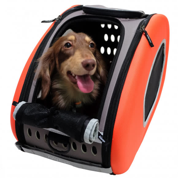 Ibiyaya складная сумка-тележка 3 в 1 для собак до 8 кг (сумка, рюкзак, тележка) оранжевая