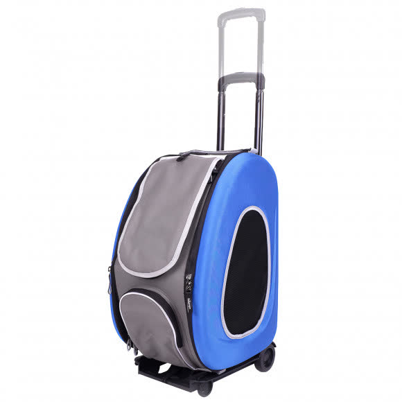 Ibiyaya складная сумка-тележка 3 в 1 для собак до 8 кг (сумка, рюкзак, тележка) синяя