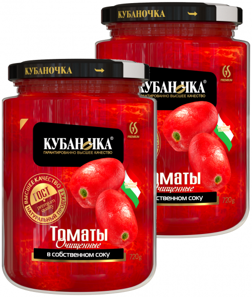 Томаты очищенные в томатном соке 8х720г (КУБАНОЧКА) (96)