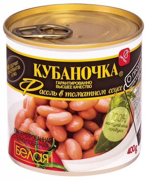Фасоль Белая в томат. соусе 12х400гр (КУБАНОЧКА) (104)