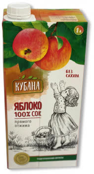 Сок яблочный прямого отжима без сахара.  1 литр, крышка (упаковка 12 штук)