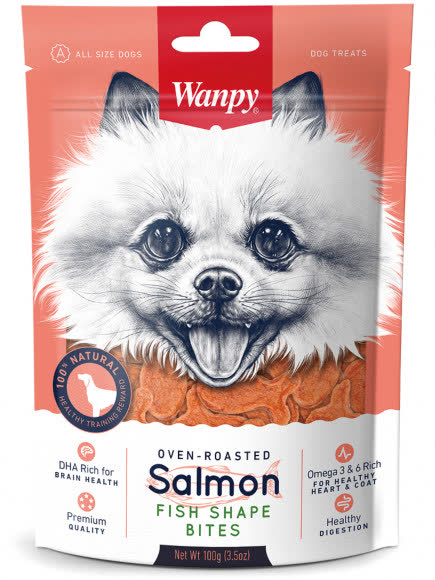Wanpy Dog лакомые кусочки из нежного лосося в форме рыбок 100 г