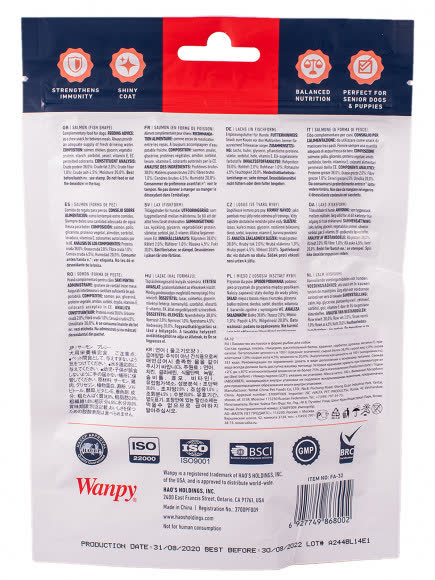 Wanpy Dog лакомые кусочки из нежного лосося в форме рыбок 100 г Wanpy Dog лакомые кусочки из нежного лосося в форме рыбок 100 г