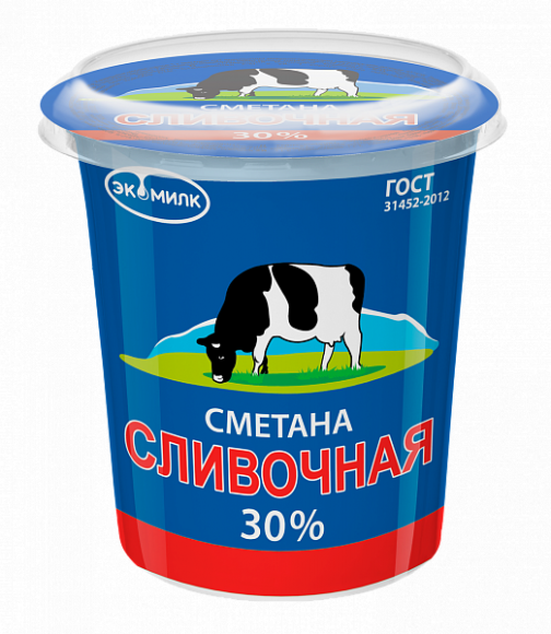 Сметана Сливочное Экомилк 30% 400гр (упаковка 12 шт)