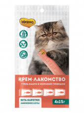 Мнямс Крем-лакомство для кошек с тунцом Кацуо и морским гребешком 15 г х 4 шт. Мнямс Крем-лакомство для кошек с тунцом Кацуо и морским гребешком 15 г х 4 шт.