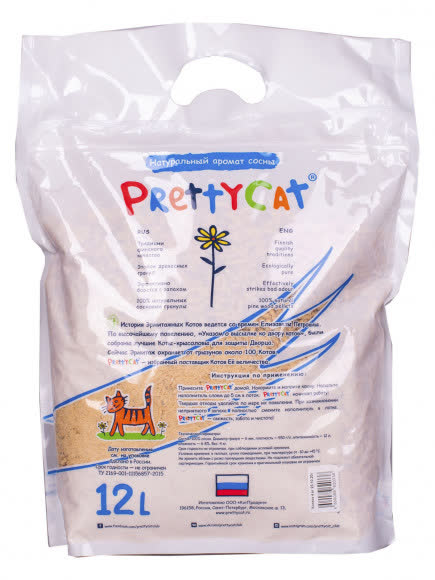 PrettyCat наполнитель древесный для котят "Wood Granules" 12 л