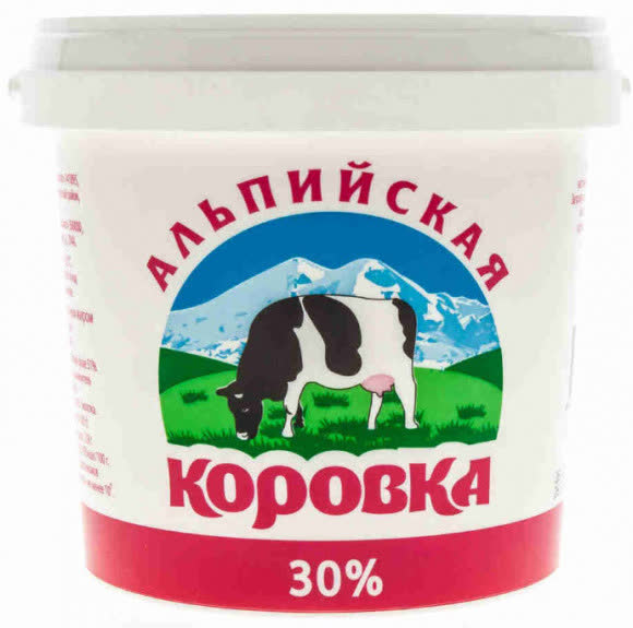 Сметана Альпийская коровка 30% 200гр (упаковка 12 шт)