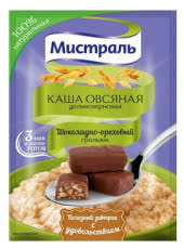 Каша овсяная Мистраль шоколадно-ореховый грильяж 40 гр (упаковка 25 шт)