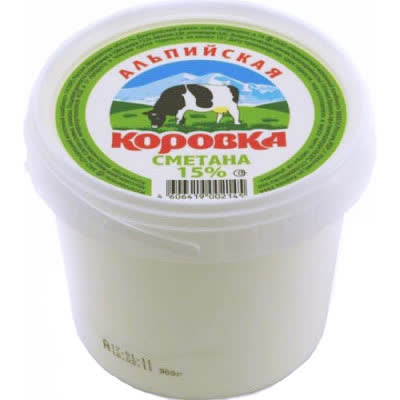 Сметана Альпийская коровка 15% 200гр (упаковка 12 шт)