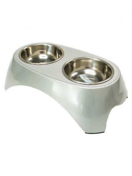 SuperDesign миска на меламиновой подставке двойная Металлик 2х160 мл, белая SuperDesign миска на меламиновой подставке двойная Металлик 2х160 мл, белая