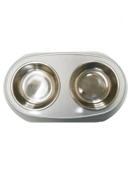 SuperDesign миска на меламиновой подставке двойная Металлик 2х160 мл, белая SuperDesign миска на меламиновой подставке двойная Металлик 2х160 мл, белая