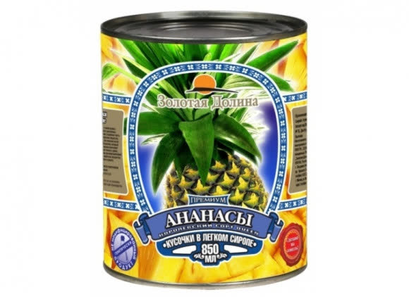 Ананасы Золотая Долина кусочки 850 мл (упаковка 12 шт)