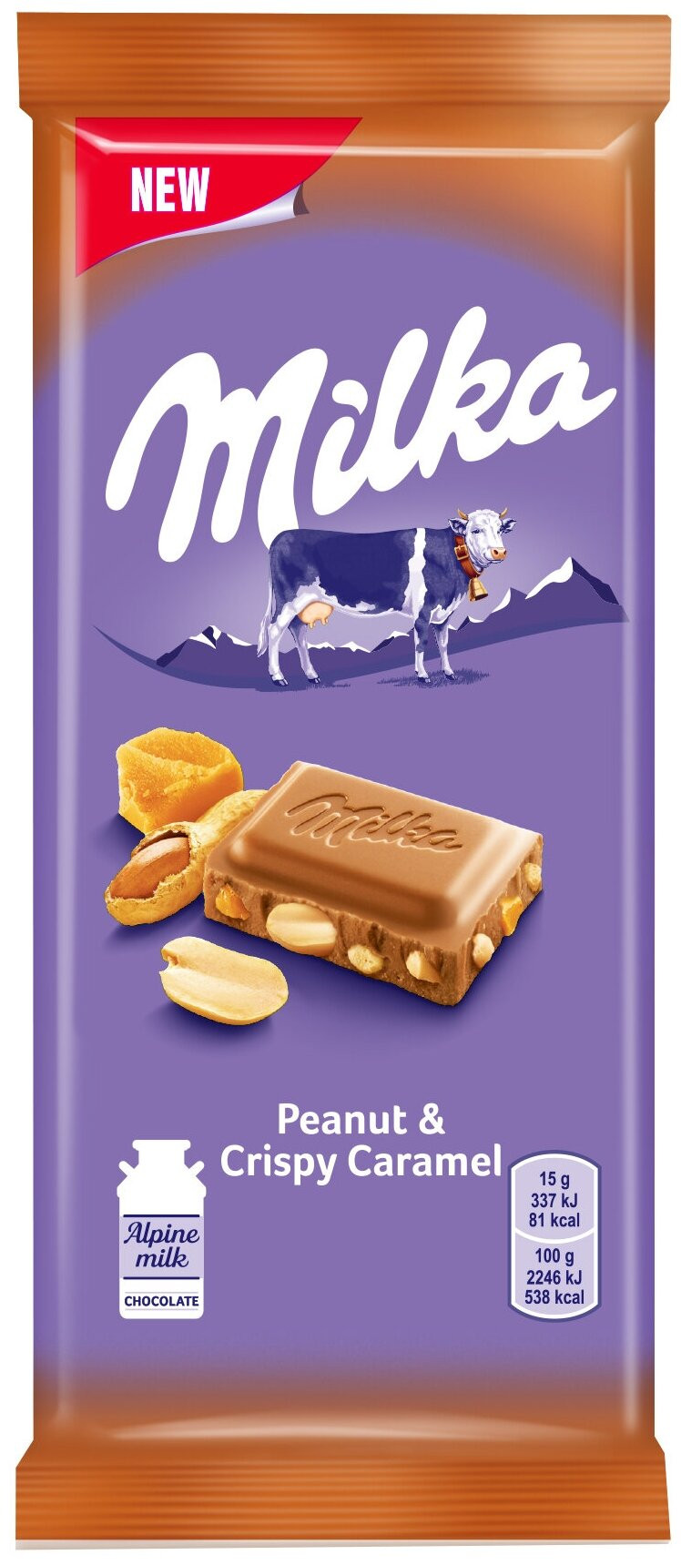 Шоколад молочный Milka, с арахисом и карамелью, 90 г