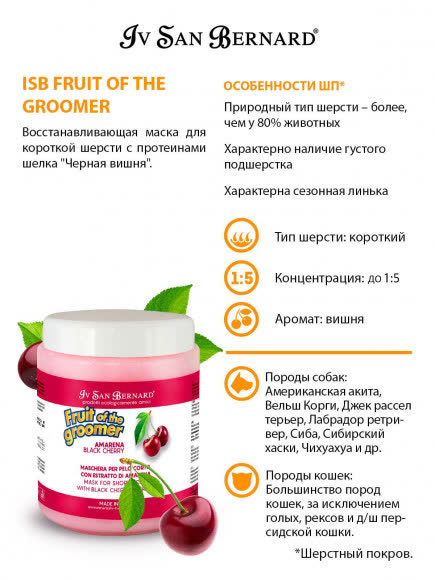 ISB Fruit of the Groomer Black Cherry Восстанавливающая маска для короткой шерсти с протеинами шелка 1 л